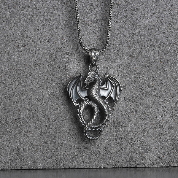 Wyvern Pendant, Silver Magic Winged Dragon, DnD Fantasy Monk Wyvern Necklace