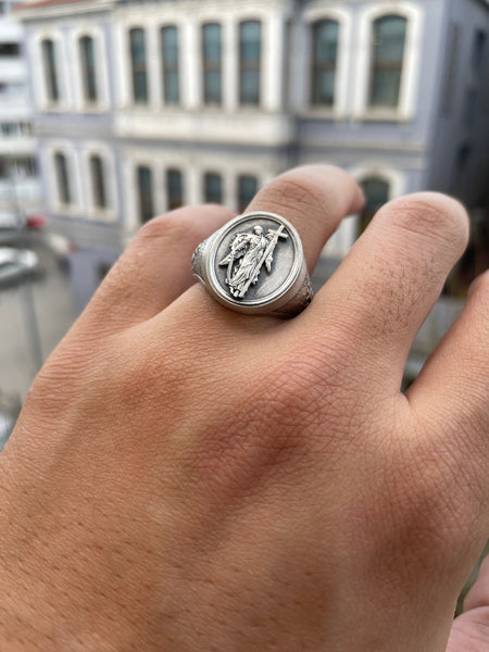 Silver Archangel St Gabriel Signet Ring, Catholic Band Ring, 925K Sterling  Custom Handmade Ring, Archangel Relief Ring, Christian Jewelry