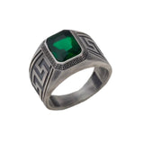 Greek Emerald Silver Ring