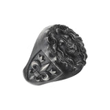 Silver Lion Ring with Heraldic Lily