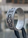 Victorian Style Mens Band Ring, Fleur De Lis Heraldic Wedding Jewelry