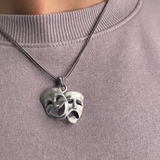 Comedy and Tragedy Masks Silver Pendant