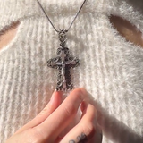 Lacy Jesus Crucifix Silver Necklace