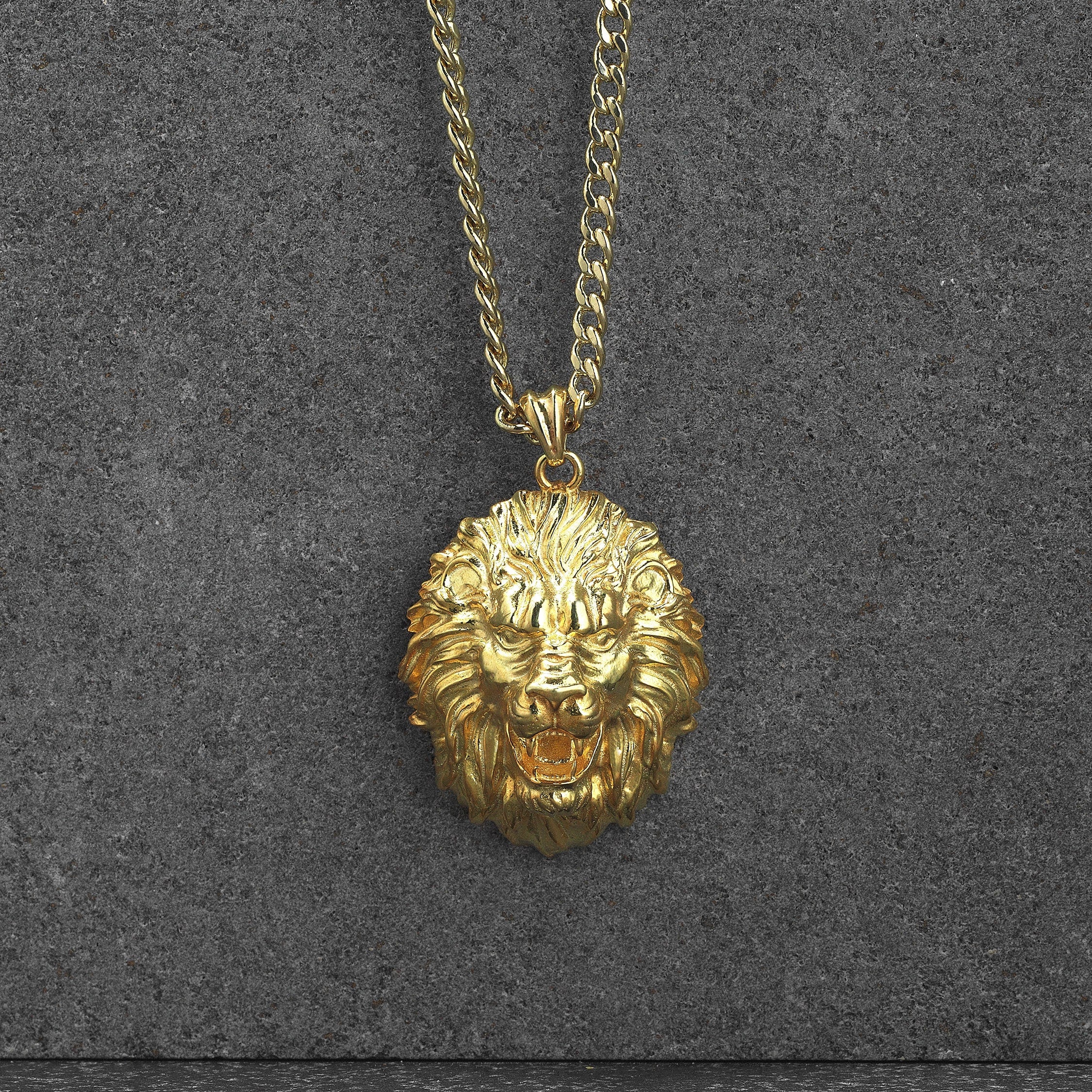 925 Sterling Silver Mens Lion Necklace with Mini Black Stone and Chain  Type2 » Anitolia