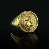 Solid Gold Wolf Head Signet Ring