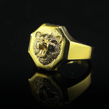 Gold Bear Head Signet Ring