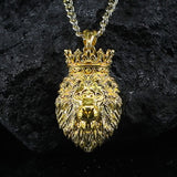 Gold Lion King with Crown Pendant