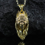 Gold Wolf Masked Girl Pendant