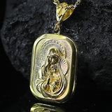 Gold Holy Mother and Baby Jesus Medallion Pendant