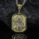 Gold Saint Joseph and Baby Jesus Mens Medallion