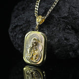 Gold Holy Mother and Baby Jesus Medallion Pendant