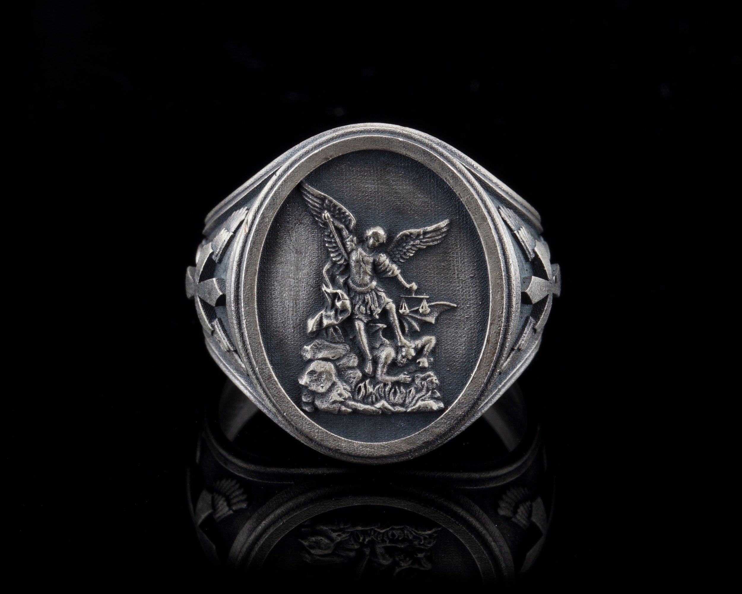 Roman Catholic St. Christopher silver men's ring