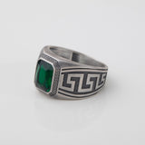 Greek Emerald Silver Ring