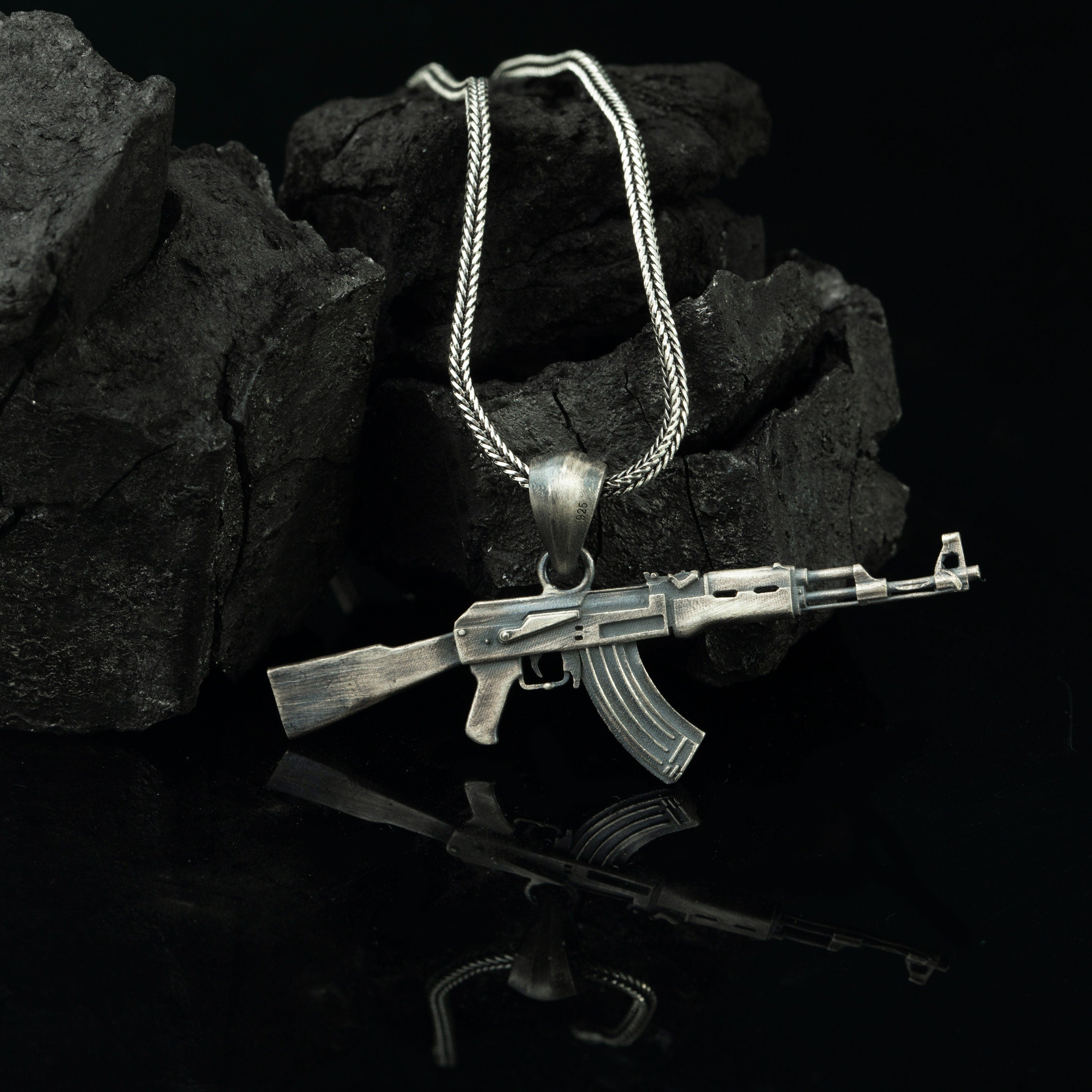 Mens 925 Sterling Silve Ak47 Army Rifle Pendant Necklace - 22 Inch | Fruugo  KR