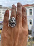 Silver Roaring Lion Band Ring