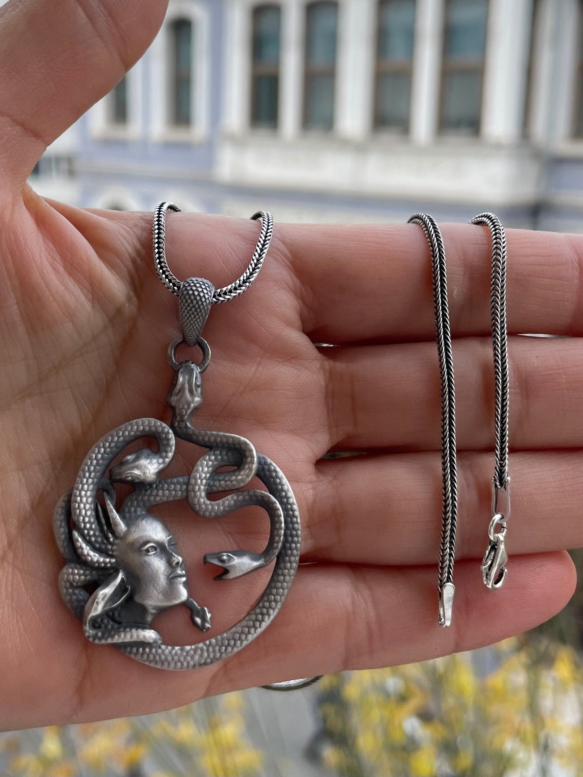 Medusa Necklace Greek Mythology Sterling Silver Pendant 