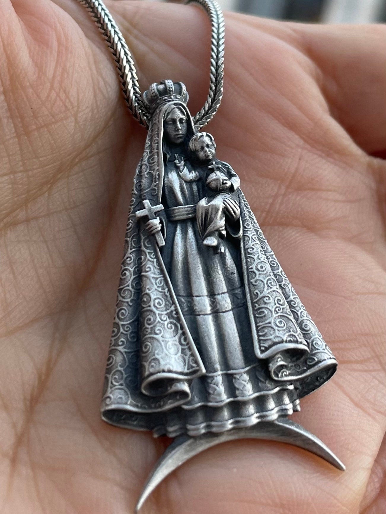 Buy Huge Heavy Sterling Silver Virgin Mary Pendant Necklace 3.3 Online in  India - Etsy